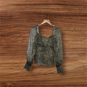 Steve Madden Black and Tan Patterned Blouse